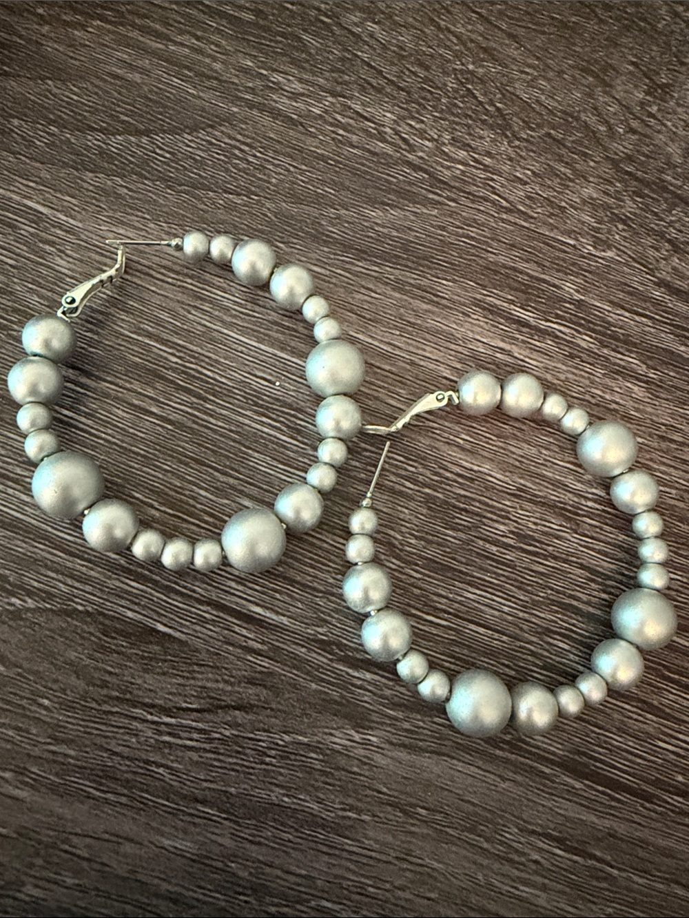 Matte Silver Beaded Hoop Earrings for Women